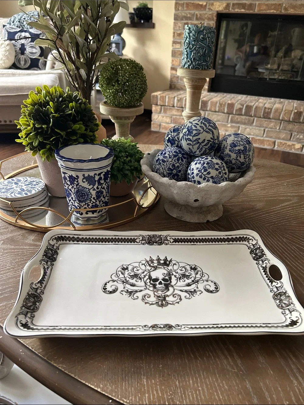 NEW! Vintage Inspired Gothic Royal Skeleton King Skull Porcelain Serving Tray